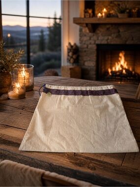 Tory Burch Cream Drawstring Dust Bag with Purple Trim